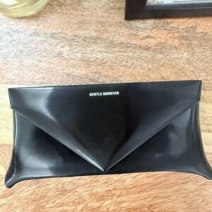 GENTLE MONSTER Black Patent Envelope Clutch with Logo